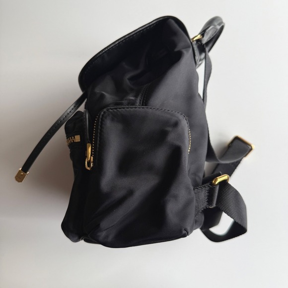 Lauren Ralph Lauren Keely Small Black Nylon Satin Gold Trim Backpack Bag - Picture 5 of 13